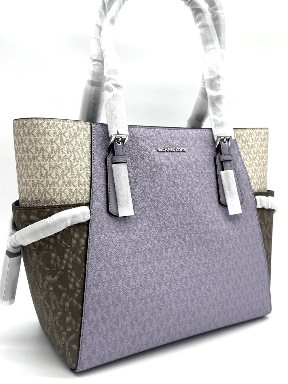Michael Kors Voyager Large Color-Block Signature Logo Tote Bag-Lilac